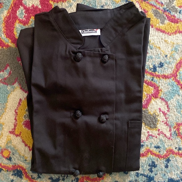 NWT Chefswear Black Chef Coat with Fabric Knot Buttons - Picture 2 of 3